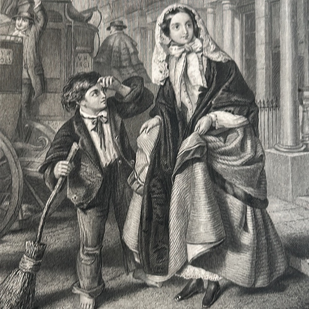 The Crossing Sweeper 5.5" x 8.25" Antique Engraving/Print